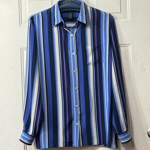 Lauren Ralph Lauren Silk Sz L Shirt Women Blouse Shirt Long Sleeve Multi Striped